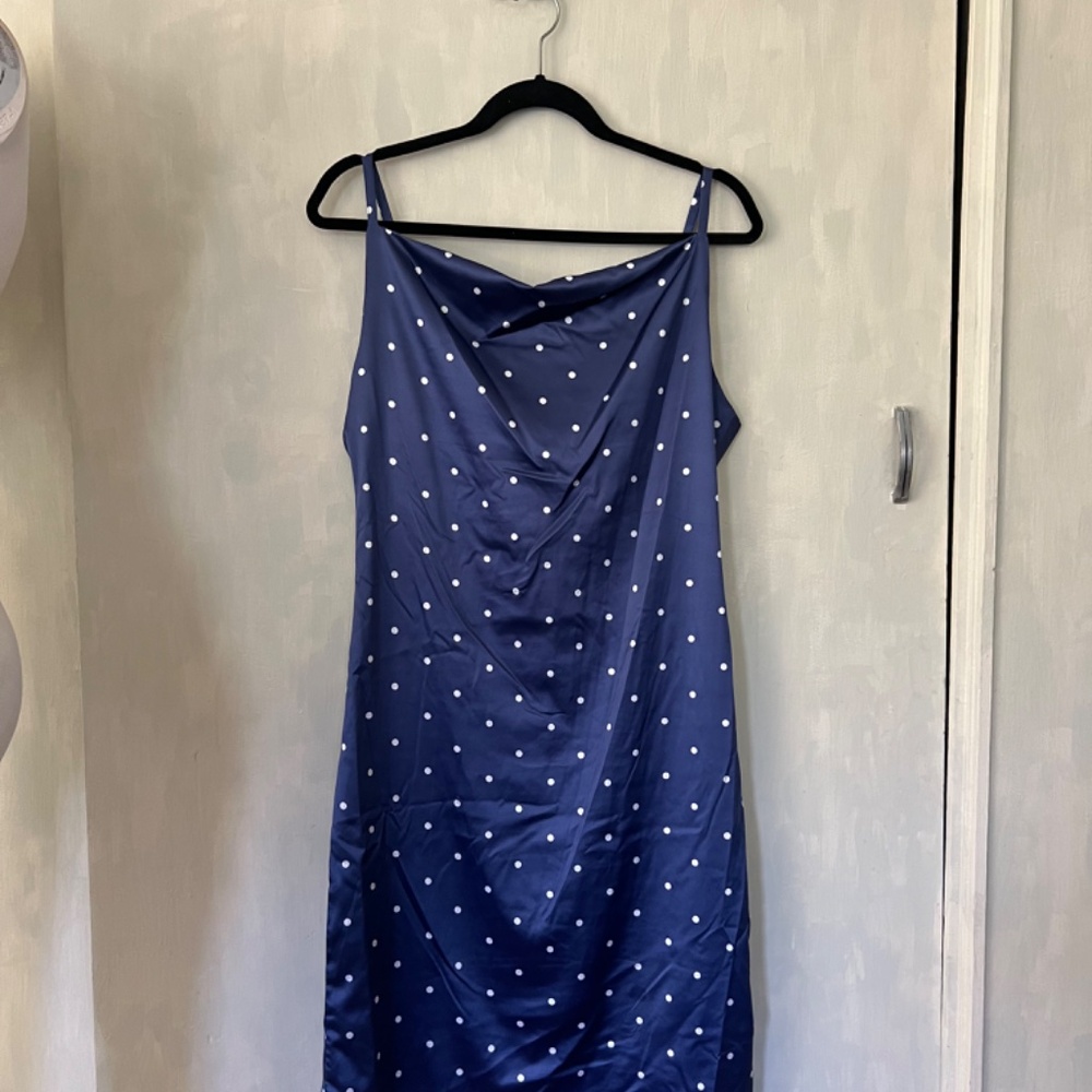 Satin polka dot cowl neck 90s midi dress - Picture 4 of 16